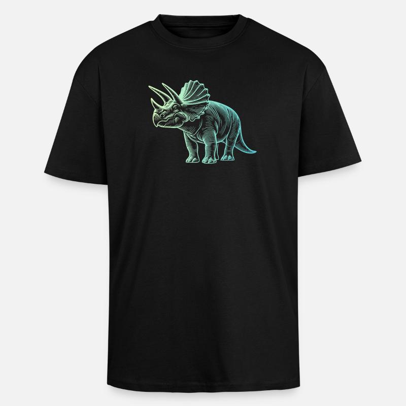 Triceratops Dinosaur Drawing Gradient Blue Green - Unisex Oversized Heavyweight T-shirt - black
