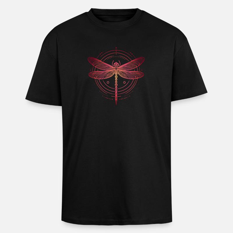 Dragonfly Spiral Patterns, Pink Gradient - Unisex Oversized Heavyweight T-shirt - black