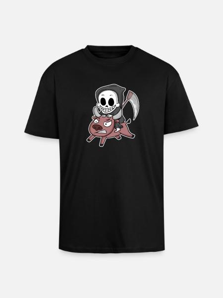 Grim Reaper Cow Motif - Unisex Oversized Heavyweight T-shirt - black