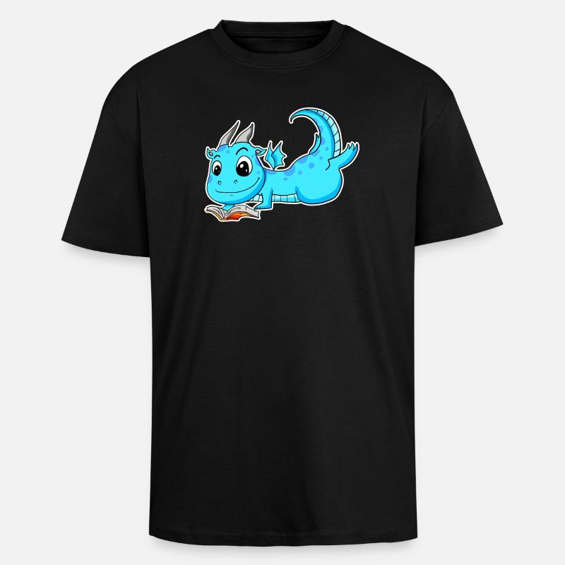 Dragon Book Reading - Unisex Oversized Heavyweight T-shirt - black