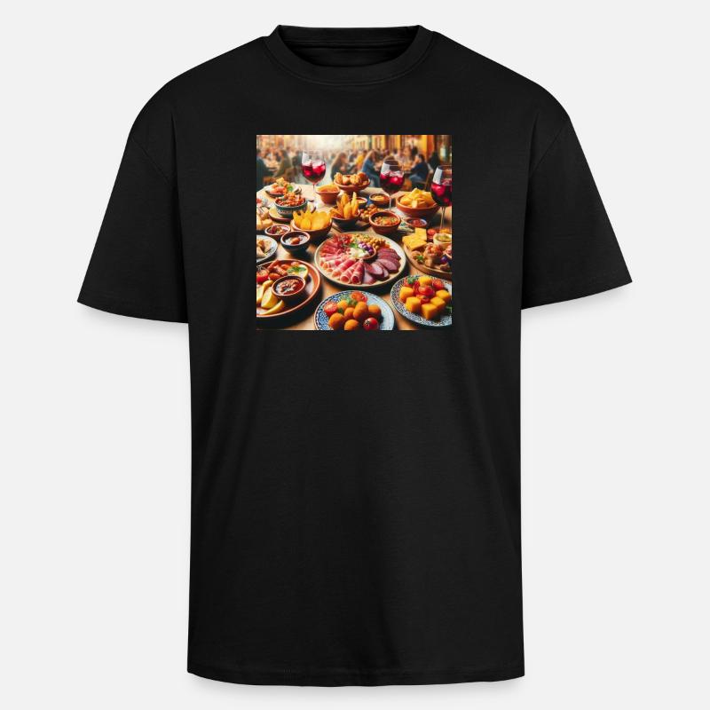 Spanische Tapas - Oversized Heavyweight Unisex T-Shirt - Schwarz