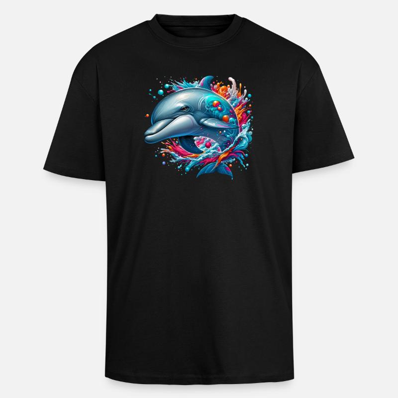 Delfin - Oversized Heavyweight Unisex T-Shirt - Schwarz
