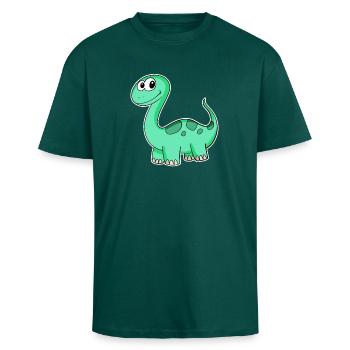 Dino Motif Dinosaur Green - Unisex Oversized Heavyweight T-shirt - hunter green - Front - Alina (178cm) & Michal (187cm)