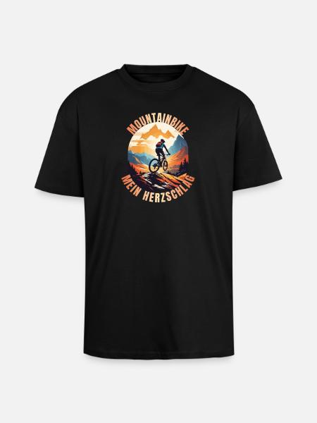 Mountainbike: Mein Herzschlag - Oversized Heavyweight Unisex T-Shirt - Schwarz