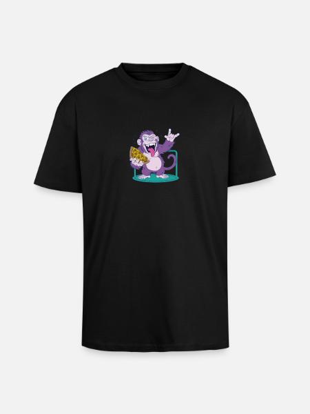 Pizza: Monkey makes it better! - Unisex Oversized Heavyweight T-shirt - black