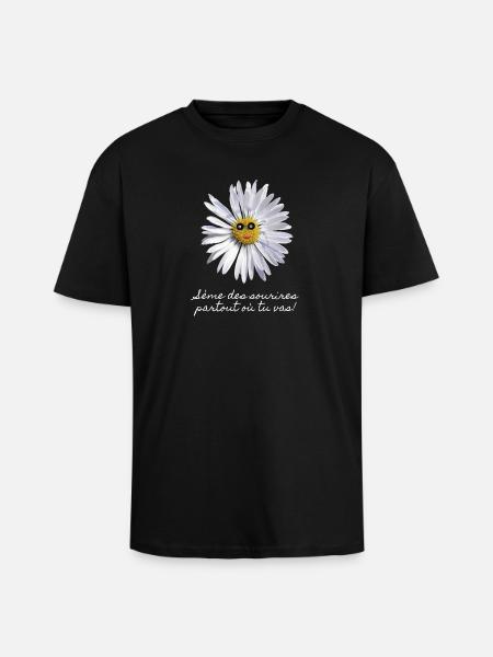 Smiling Daisy - Unisex Oversized Heavyweight T-shirt - black