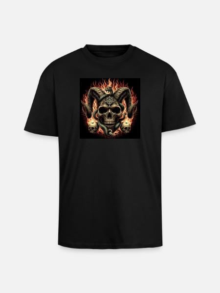 Satanic Skull on Fire - Unisex Oversized Heavyweight T-shirt - black