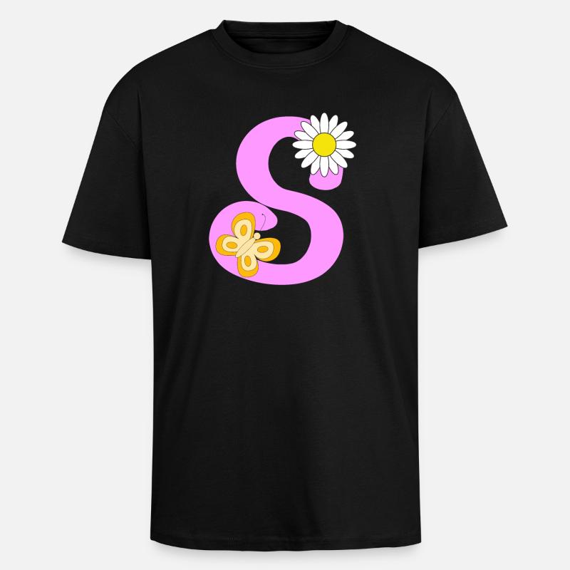 S Letter - Unisex Oversized Heavyweight T-shirt - black