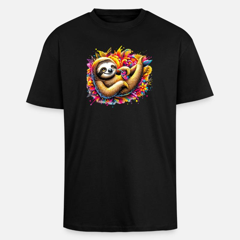 Faultier - Oversized Heavyweight Unisex T-Shirt - Schwarz