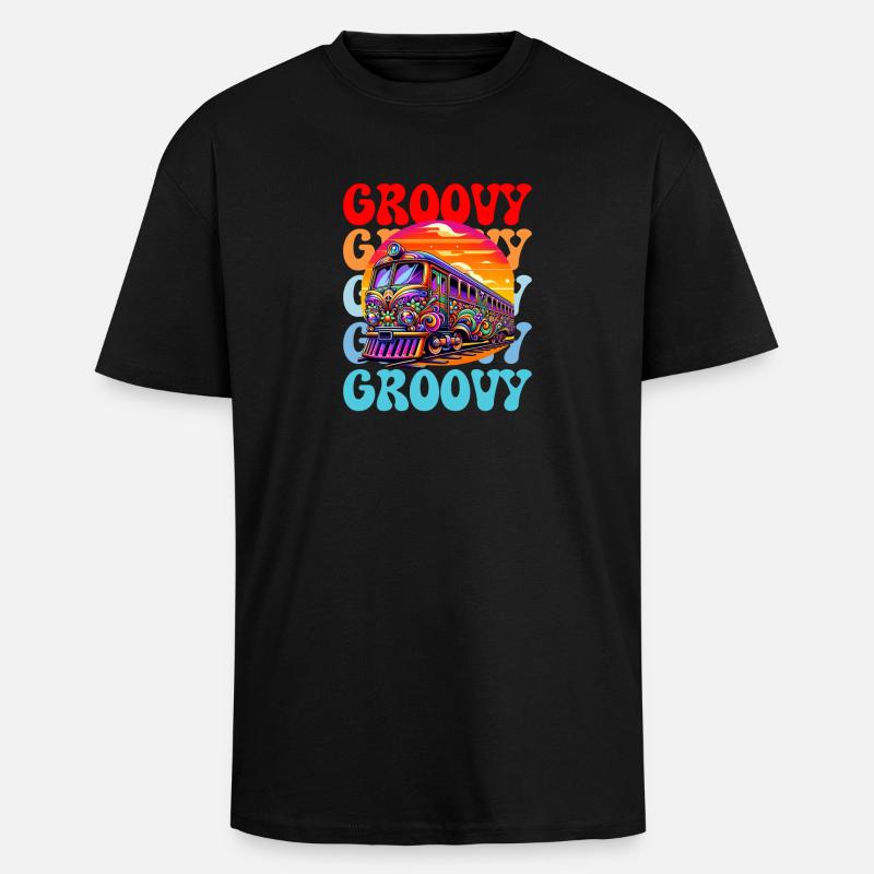 Groovy Psychedelischer Bus - Oversized Heavyweight Unisex T-Shirt - Schwarz
