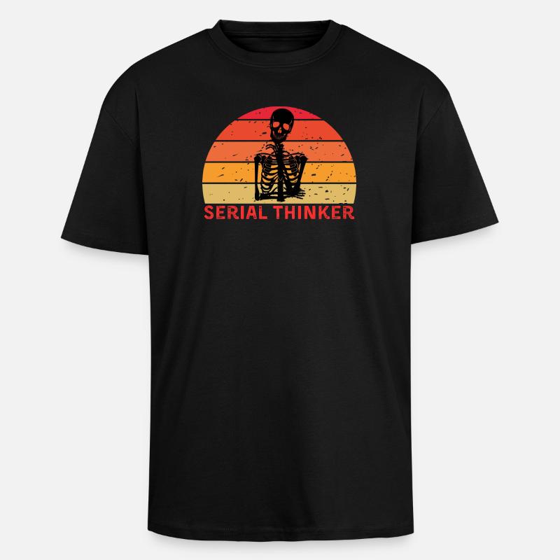 Serial Thinker Skeleton Thinking Retro Sunset - Oversized Heavyweight Unisex T-Shirt - Schwarz