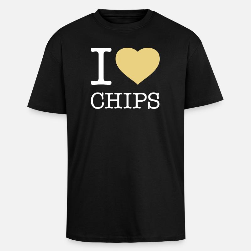 I LOVE CHIPS - Oversized Heavyweight Unisex T-Shirt - Schwarz