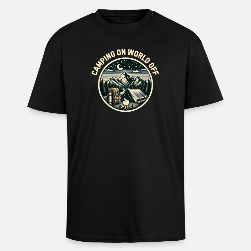 Camping on world off - Unisex Oversized Heavyweight T-shirt - black