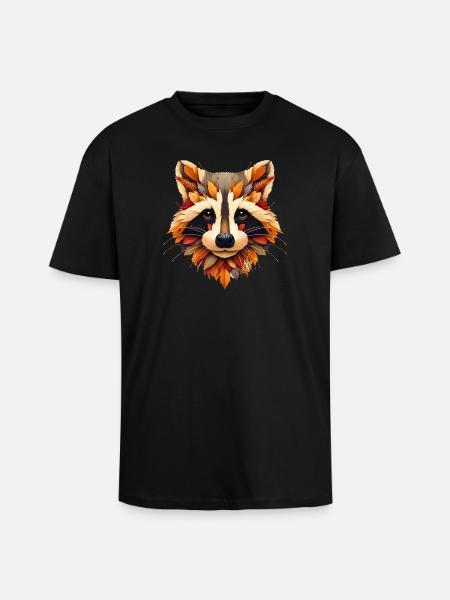 Raccoon, designed from different leaves - Unisex Oversized Heavyweight T-shirt - black