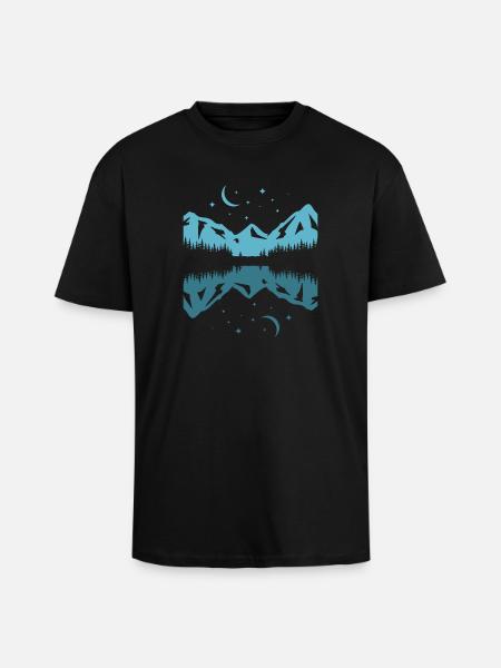 Moonlit Mountain Reflection - Unisex Oversized Heavyweight T-shirt - black