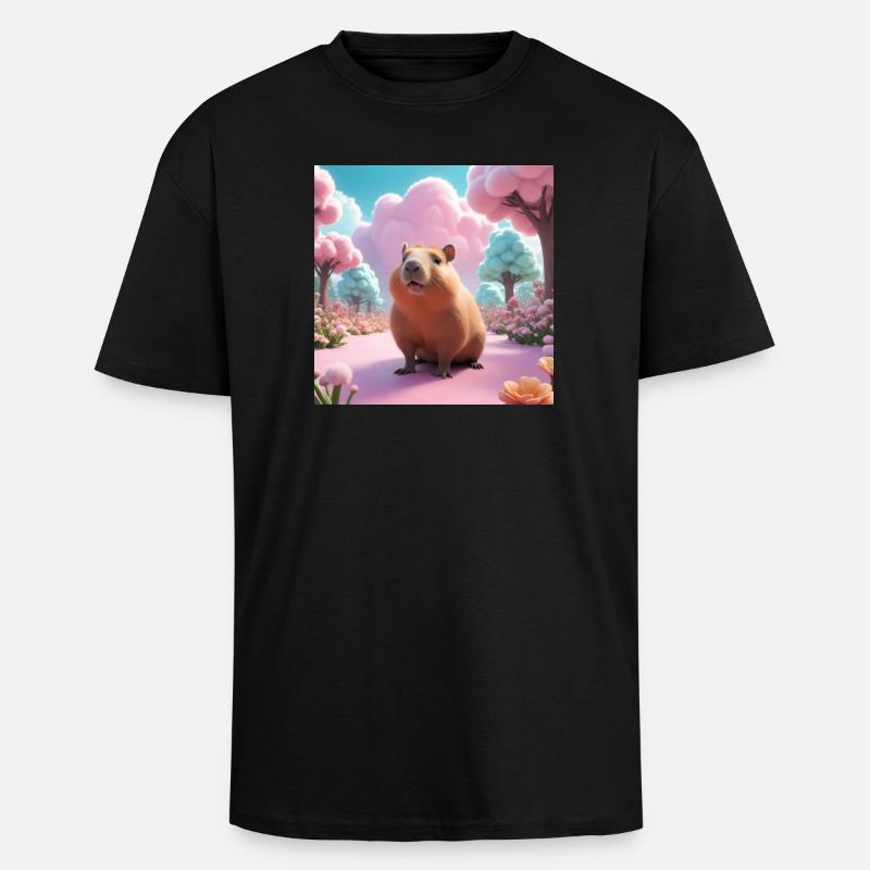 Capybara in the Magic Garden - Unisex Oversized Heavyweight T-shirt - black