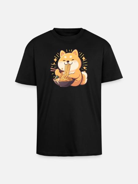 Dog eating Ramen - Unisex Oversized Heavyweight T-shirt - black