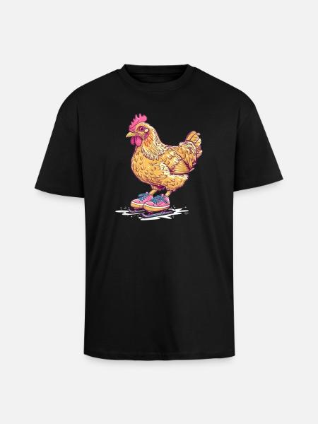 Chicken on Skates Cartoon - Unisex Oversized Heavyweight T-shirt - black