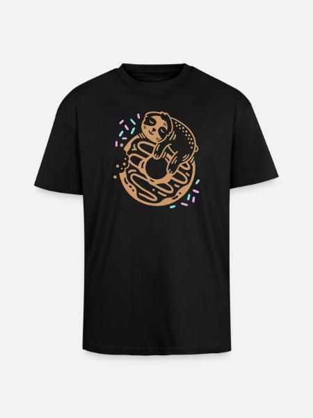 Donut und Faultier - Oversized Heavyweight Unisex T-Shirt - Schwarz