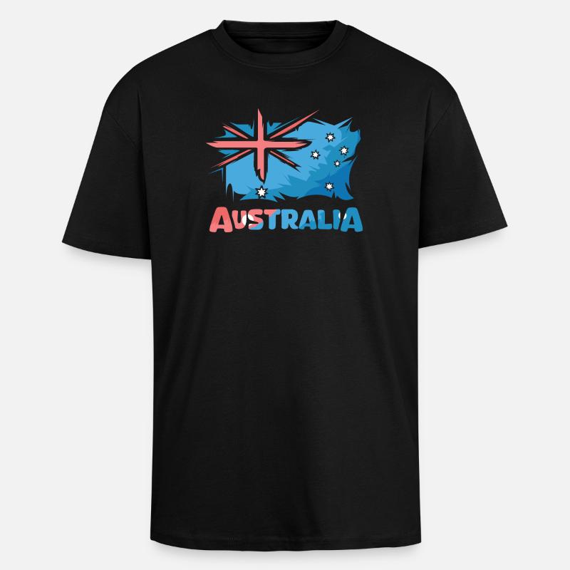 Australia Flag Comic Illustration Icon Logo - Unisex Oversized Heavyweight T-shirt - black