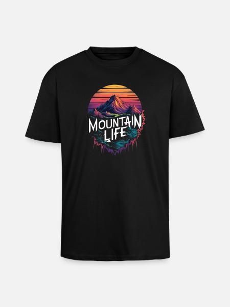 Mountain Life Retro Sunset Design - Unisex Oversized Heavyweight T-shirt - black