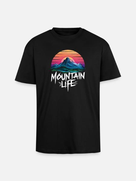 Oriental Sunset at Mountain - Unisex Oversized Heavyweight T-shirt - black
