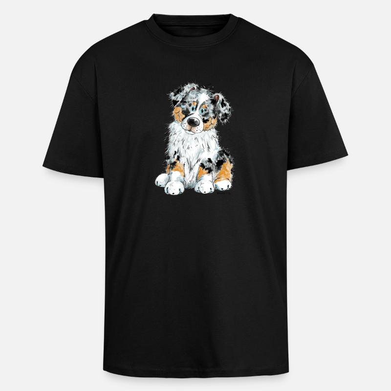 Australian Shepherd Dog Aussie - Unisex Oversized Heavyweight T-shirt - black