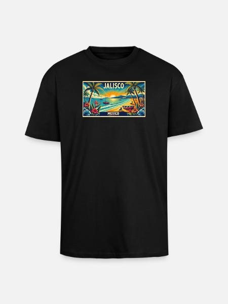 Jalisco Mexico beach palm design - Unisex Oversized Heavyweight T-shirt - black