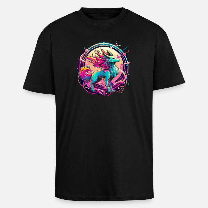 Art du renard psychédélique - T-shirt unisexe oversize épais - noir