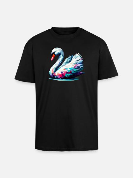 Polygonaler Schwan - Oversized Heavyweight Unisex T-Shirt - Schwarz