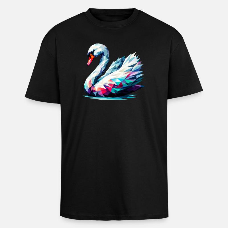 Polygonaler Schwan - Oversized Heavyweight Unisex T-Shirt - Schwarz