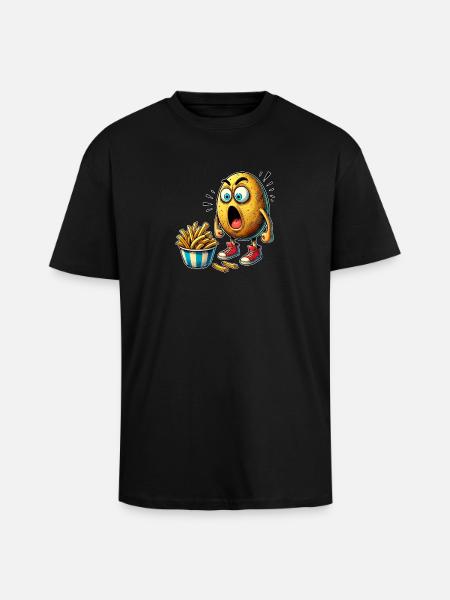 Funny french fries potato design - Unisex Oversized Heavyweight T-shirt - black