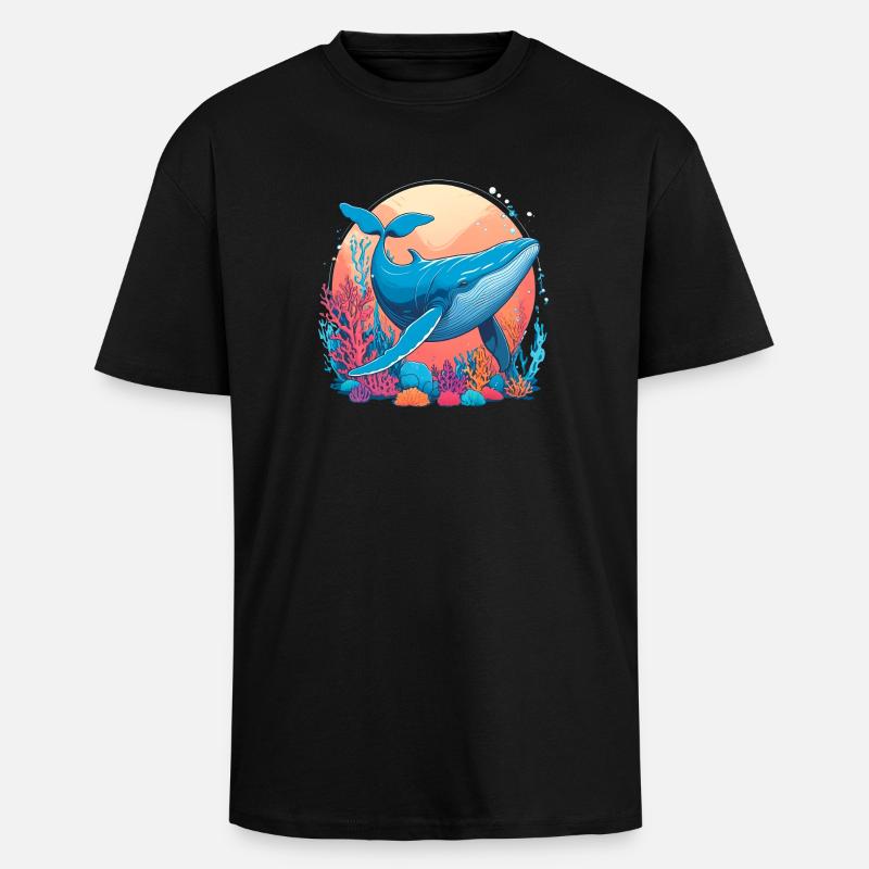 Blauwal-Zeichnung - Oversized Heavyweight Unisex T-Shirt - Schwarz
