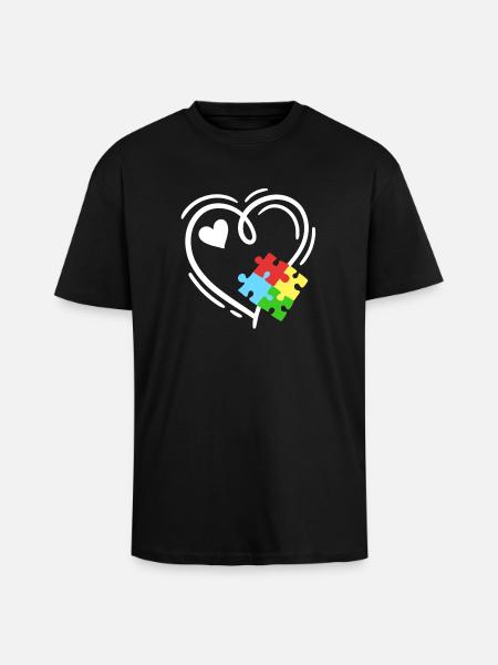 Autismus Puzzleteile Herz - Oversized Heavyweight Unisex T-Shirt - Schwarz