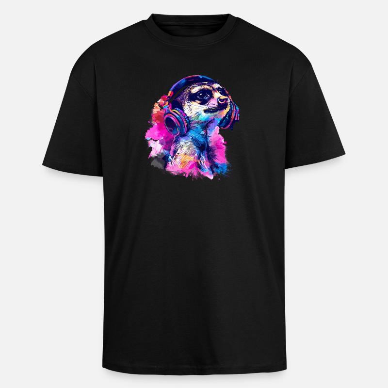 Erdmännchen Erdhündchen Scharrtier mit Kopfhörer - Oversized Heavyweight Unisex T-Shirt - Schwarz