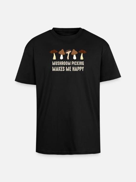 Mushroom picking makes me happy - Unisex Oversized Heavyweight T-shirt - black