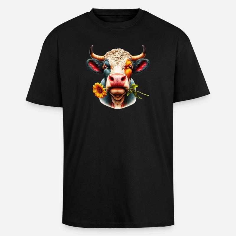 Fleurs de fleur de vache - T-shirt unisexe oversize épais - noir