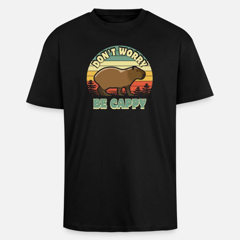 Don't worry be Cappy - Capybara - Oversized Heavyweight Unisex T-Shirt - Schwarz