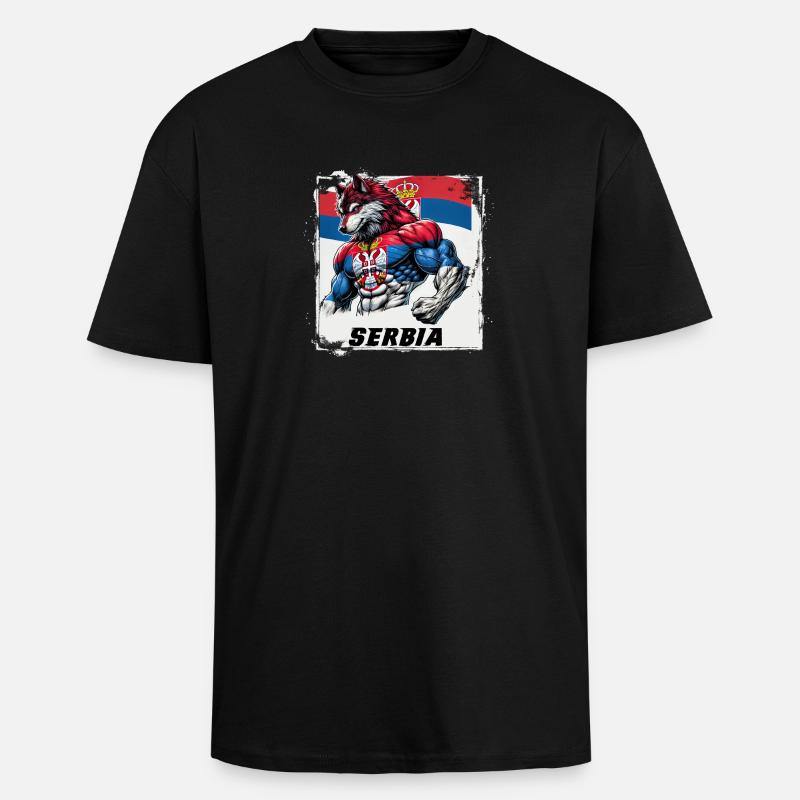 Serbien Wolf Flaggen Design - Oversized Heavyweight Unisex T-Shirt - Schwarz