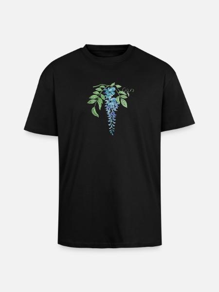 Wild Blue Wisteria Illustration - Unisex Oversized Heavyweight T-shirt - black