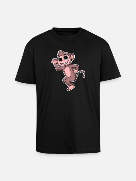 Monkey Motif Animal - Unisex Oversized Heavyweight T-shirt - black