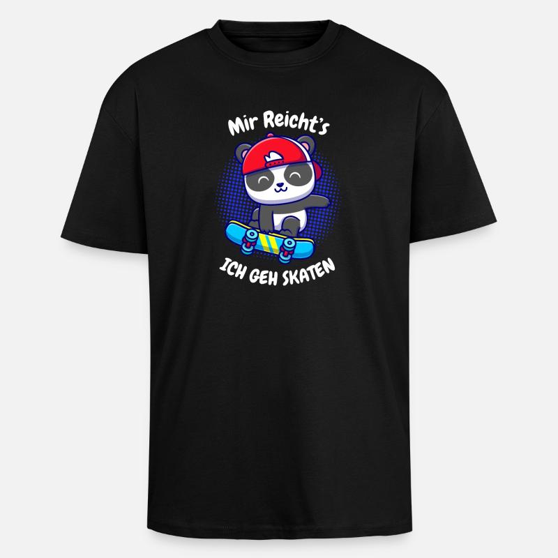 Kleiner Panda auf Skateboard - Oversized Heavyweight Unisex T-Shirt - Schwarz