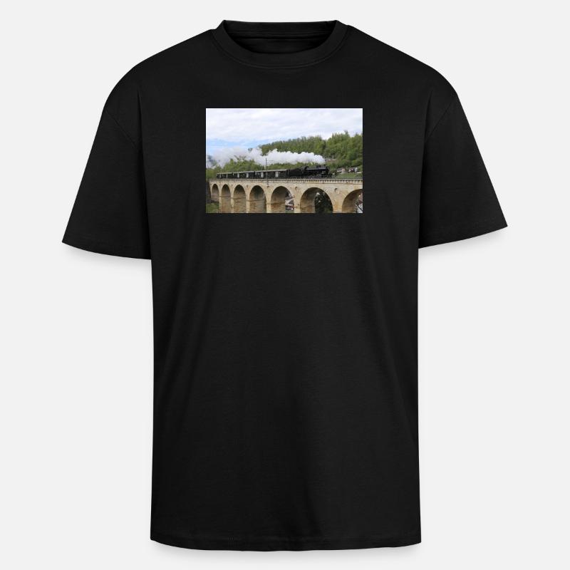 SBB Lok auf Viadukt - Oversized Heavyweight Unisex T-Shirt - Schwarz