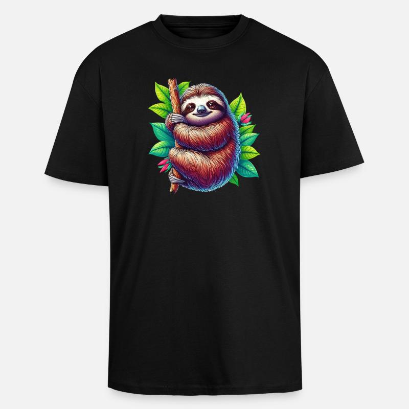 Faultier - Oversized Heavyweight Unisex T-Shirt - Schwarz