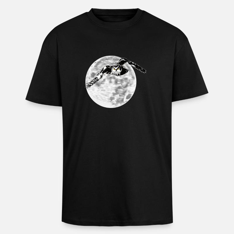 Hibou devant la lune - T-shirt unisexe oversize épais - noir