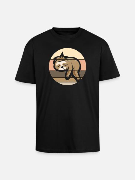 retro sloth comic icon sunset logo - Unisex Oversized Heavyweight T-shirt - black