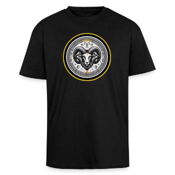 Widder Zodiac Sternzeichen Widder Ornament - Oversized Heavyweight Unisex T-Shirt - Schwarz - Vorne - Alina (178cm) & Michal (187cm)