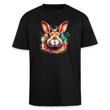 Rabbit - Unisex Oversized Heavyweight T-shirt - black - Front - Alina (178cm) & Michal (187cm)
