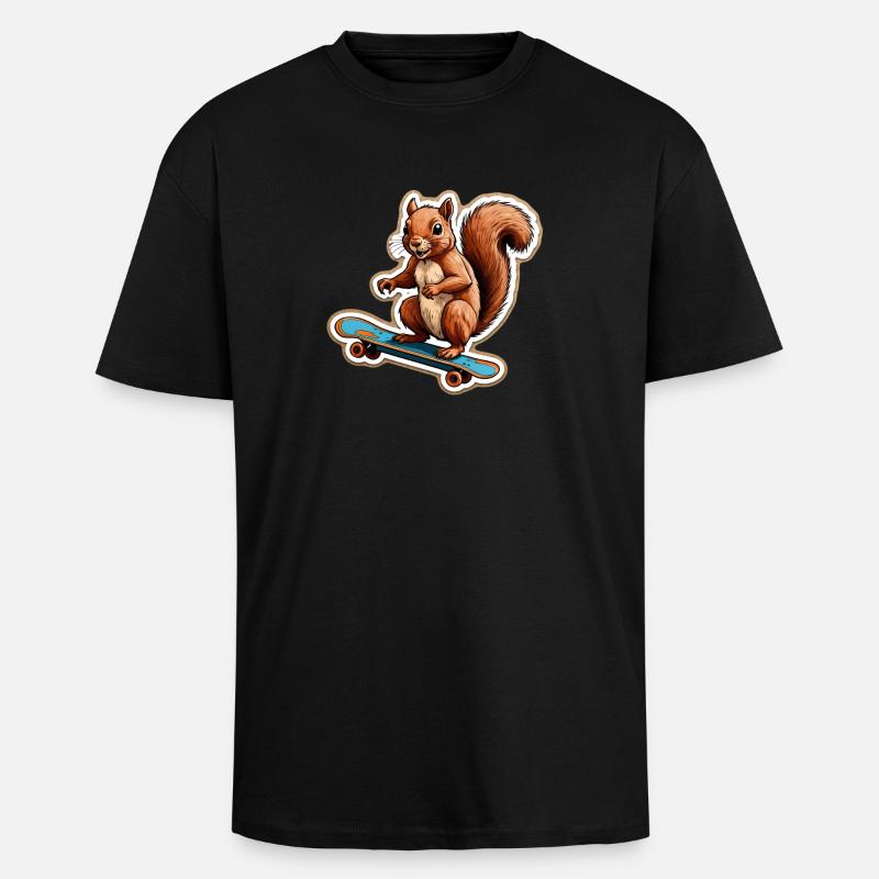 Eichhörnchen auf Skateboard - Oversized Heavyweight Unisex T-Shirt - Schwarz