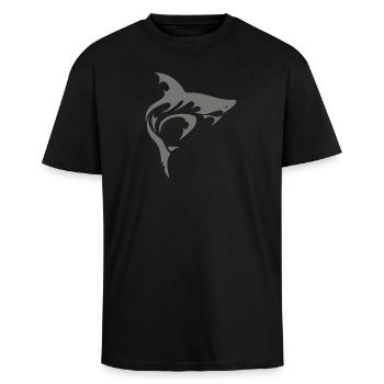 SHARK - Unisex Oversized Heavyweight T-shirt - black - Front - Alina (178cm) & Michal (187cm)